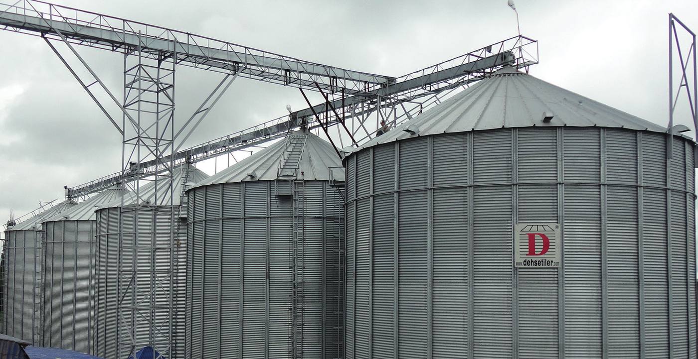 Grain storage silos at the Uyz Mai Industry facility
